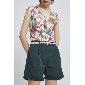 Medicine pantaloni scurti femei, culoarea verde, neted, medium waist