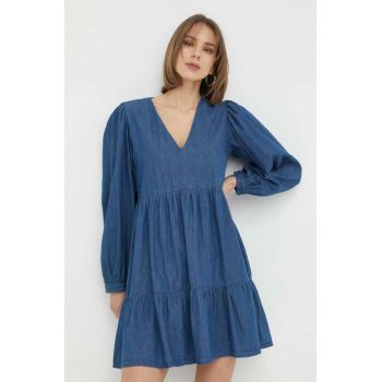 Silvian Heach rochie din bumbac culoarea albastru marin, mini, evazati