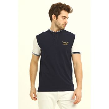 Tricou de bumbac cu fenta cu nasturi Lider