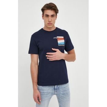 United Colors of Benetton tricou din bumbac culoarea albastru marin, cu imprimeu