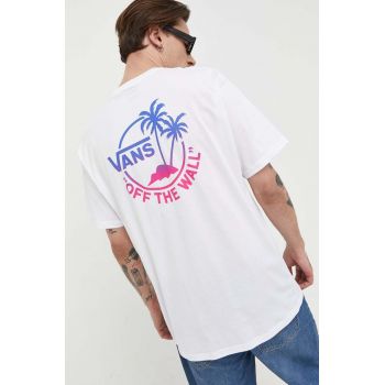 Vans tricou din bumbac culoarea alb, cu imprimeu