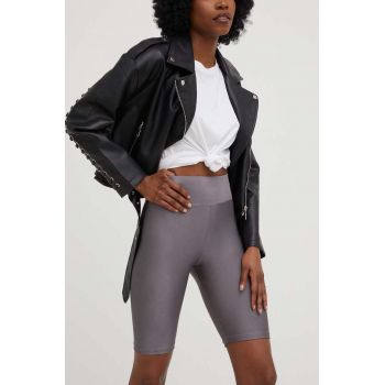 Answear Lab pantaloni scurti femei, culoarea gri, neted, high waist