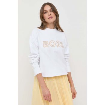 BOSS bluza femei, culoarea alb, cu imprimeu de firma original