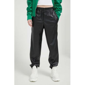 HUGO pantaloni femei, culoarea negru, high waist