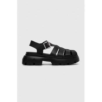 Karl Lagerfeld sandale de piele SUN TREKKA femei, culoarea negru, cu platforma, KL83525