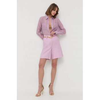 Marella pantaloni scurti femei, culoarea violet, neted, high waist