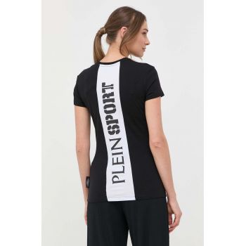 PLEIN SPORT tricou din bumbac culoarea negru ieftin