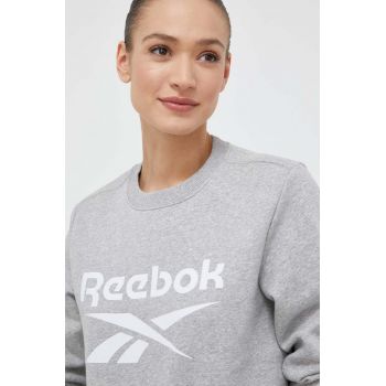 Reebok bluza femei, culoarea gri, cu imprimeu