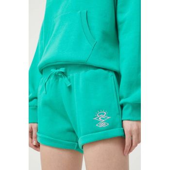 Rip Curl pantaloni scurti femei, culoarea verde, cu imprimeu, high waist