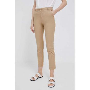 United Colors of Benetton pantaloni femei, culoarea bej, mulata, medium waist