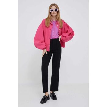 United Colors of Benetton pantaloni femei, culoarea negru, drept, high waist