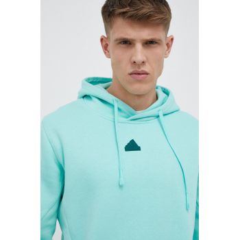 adidas bluza barbati, culoarea verde, cu glugă, cu imprimeu