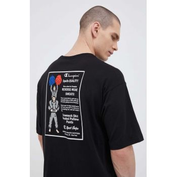 Champion tricou din bumbac culoarea negru, cu imprimeu de firma original