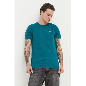 Hollister Co. tricou barbati, culoarea turcoaz, melanj