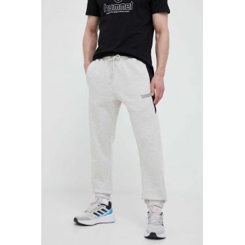Hummel pantaloni de trening din bumbac culoarea gri, neted de firma originali