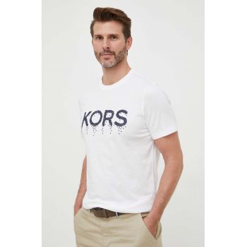 Michael Kors tricou din bumbac culoarea alb, cu imprimeu de firma original