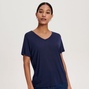 Reserved - Tricou cu adaos de mătase - Bleumarin