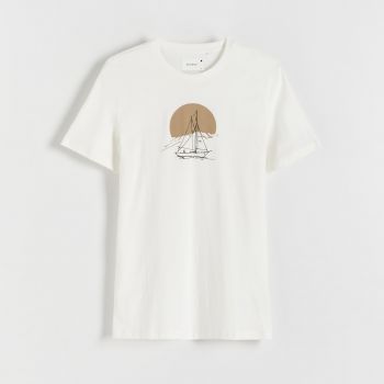 Reserved - Tricou cu croială regular și imprimeu - Ivory