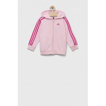 adidas bluza copii LK 3S FL FZ culoarea roz, cu glugă, cu imprimeu