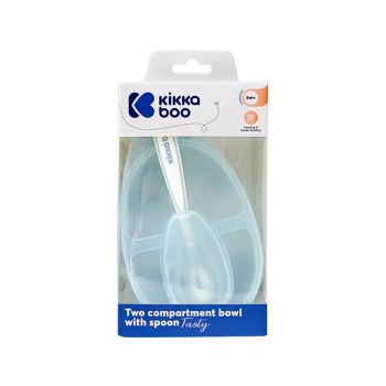 Set Castron cu 2 compartimente si lingurita KikkaBoo Tasty Blue