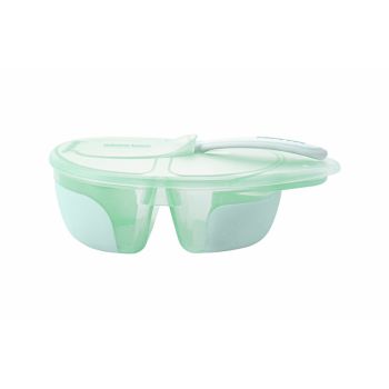 Set Castron cu 2 compartimente si lingurita KikkaBoo Tasty Mint