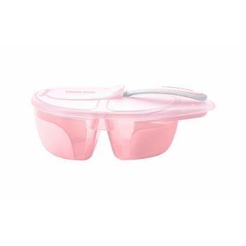 Set Castron cu 2 compartimente si lingurita KikkaBoo Tasty Pink