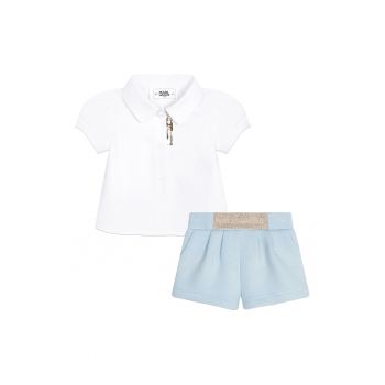 Set de camasa si pantaloni scurti din bumbac cu detaliu stralucitor