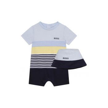 Set de salopeta cu model in dungi si palarie bucket