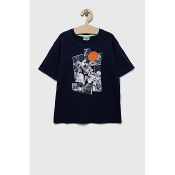 United Colors of Benetton tricou de bumbac pentru copii x Space Jam culoarea albastru marin, cu imprimeu