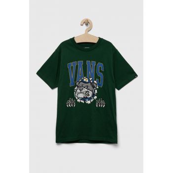 Vans tricou de bumbac pentru copii VARSITY BULLDOG SS EDEN culoarea verde, cu imprimeu