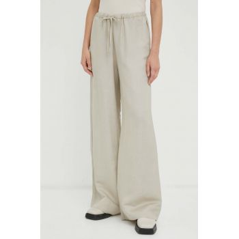 Lovechild pantaloni din in culoarea bej, lat, high waist