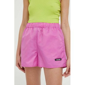 Lovechild pantaloni scurti femei, culoarea roz, neted, high waist