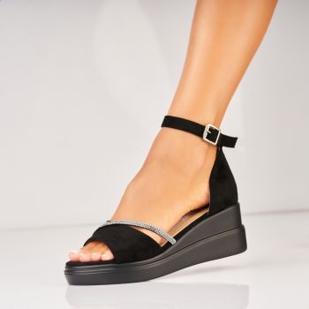 Sandale dama cu platforma Negre din Piele Ecologica Intoarsa Jhayzel A5479