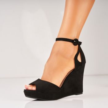 Sandale dama cu platforma Negre din Piele Ecologica Intoarsa Navne A5577