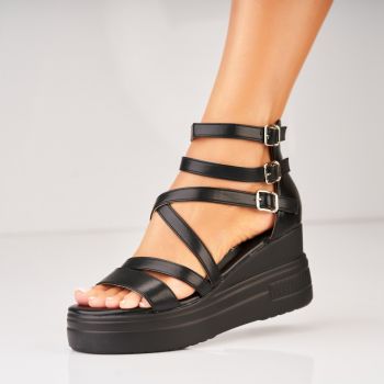 Sandale dama cu platforma Negre din Piele Ecologica Nyxia A5704