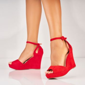 Sandale dama cu platforma Rosii din Piele Ecologica Intoarsa Navne A5762