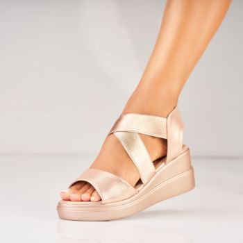 Sandale dama cu platforma Roz Auriu din Piele Ecologica Intoarsa Kahlena A5759