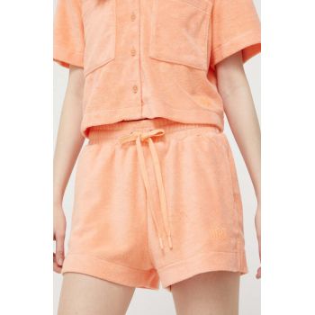 UGG pantaloni scurti femei, culoarea portocaliu, neted, high waist ieftini