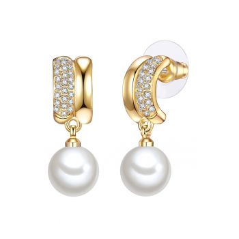 Cercei placati cu aur de 14K si decorati cu perle si cristale