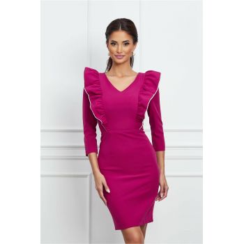 Rochie Dy Fashion magenta cu volane si strasuri la bust