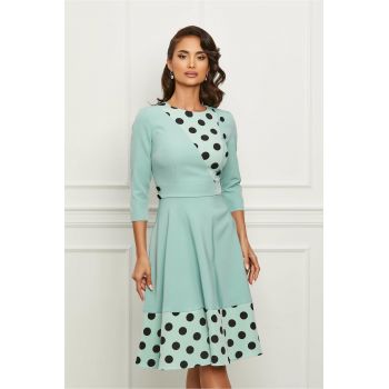 Rochie Dy Fashion verde mint cu buline negre ieftina