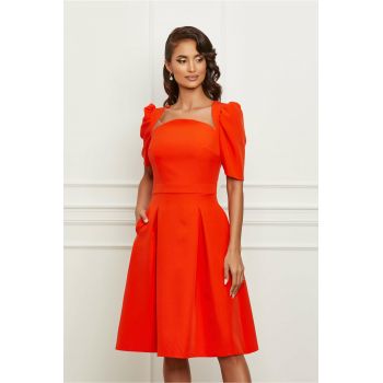Rochie Moze orange cu pliuri pe fusta