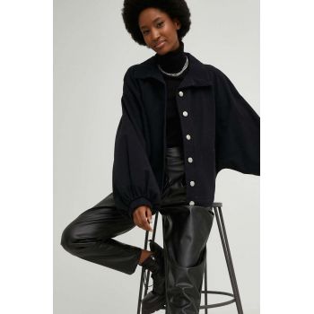 Answear Lab geaca jeans femei, culoarea negru, de tranzitie, oversize
