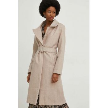 Answear Lab palton de lana culoarea bej, de tranzitie ieftin