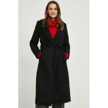Answear Lab palton de lana culoarea negru, de tranzitie, desfacut