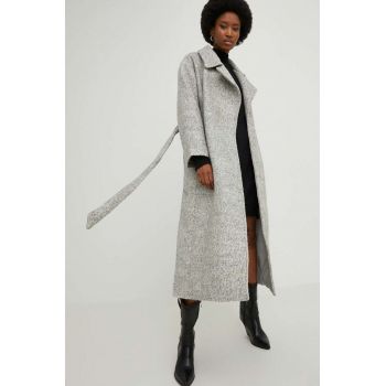 Answear Lab palton din lana culoarea gri, de tranzitie, oversize ieftin