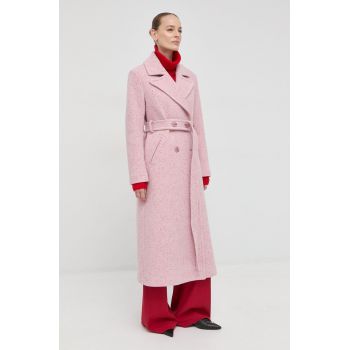 Beatrice B palton de lana culoarea roz, de tranzitie, cu doua randuri de nasturi de firma original