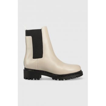 Dkny ghete chelsea de piele Rick femei, culoarea bej, cu toc plat