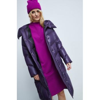 Medicine palton de puf culoarea violet, de iarna ieftina