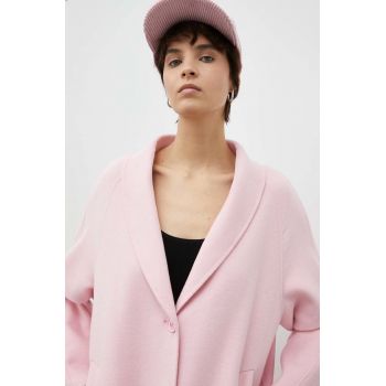 American Vintage palton de lana culoarea roz, de tranzitie, oversize de firma original
